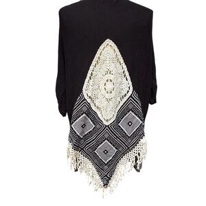 Umgee Dreamcatcher Crochet Open Front Cardigan Duster Black Small Medium